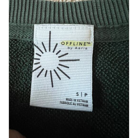 Wolf tapestry sweatshirt, fringe, upcycled, cropped crewneck, Aerie Oversize SM - Picture 4 of 6